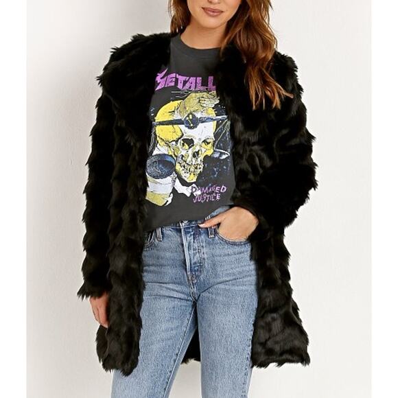 BB Dakota Its All Happening Chevron Faux Fur Winter Coat Jacket Black XS - Picture 1 of 9